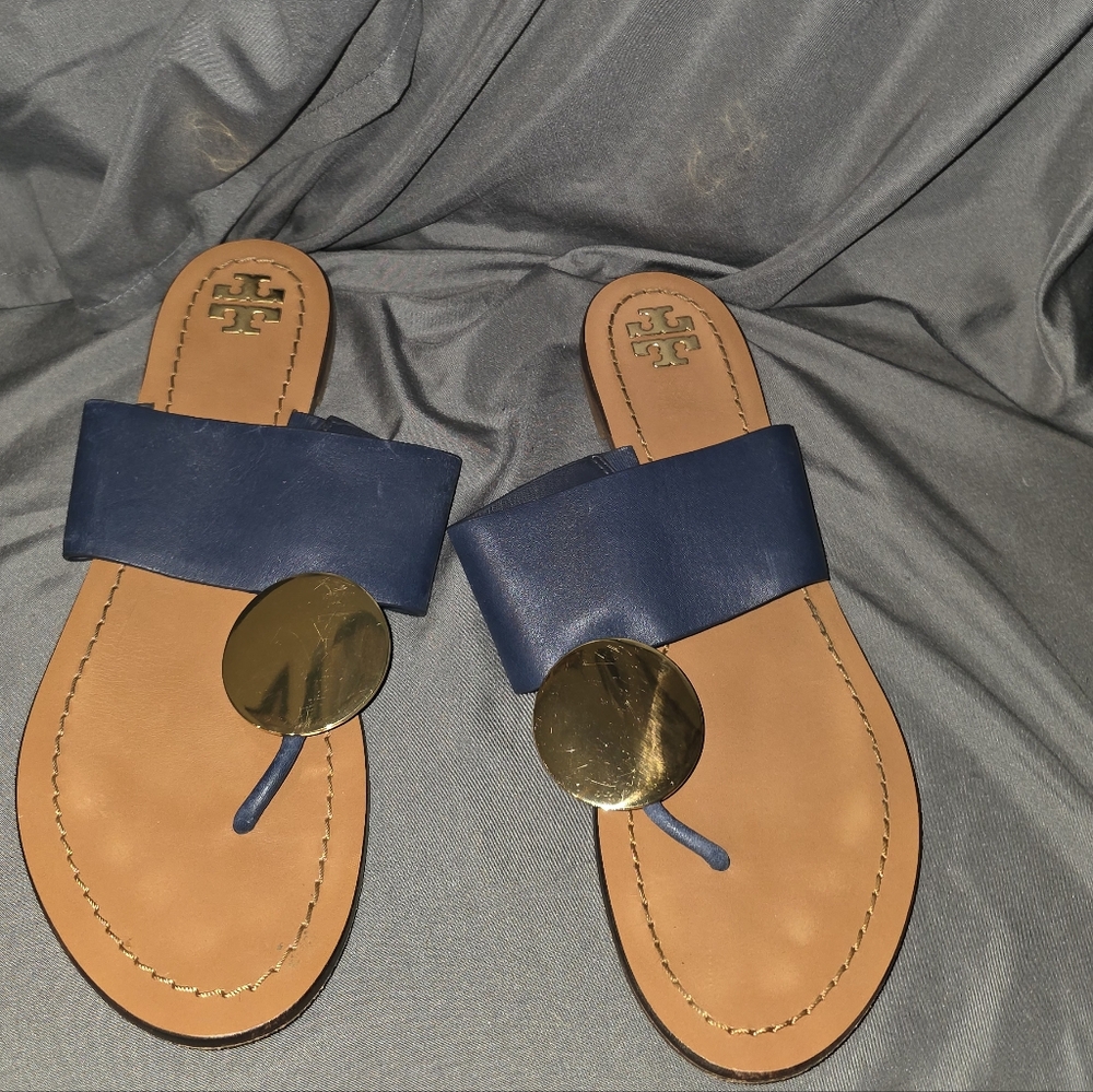 Tory Burch Navy and Gold Sandals
